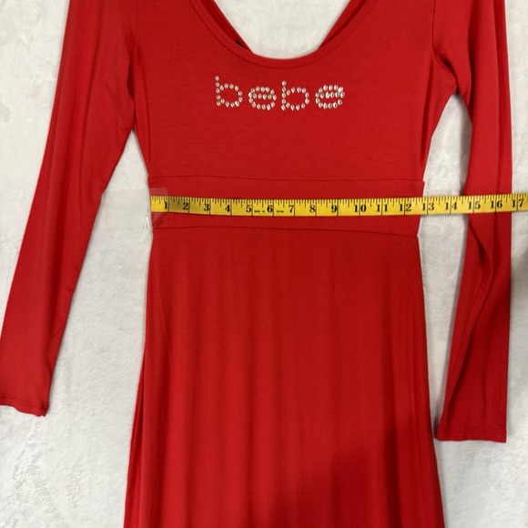 Bebe Long Sleeve Knit Maxi Dress Small Red Swarovski Crystal Rhinestone Logo USA - Picture 14 of 16